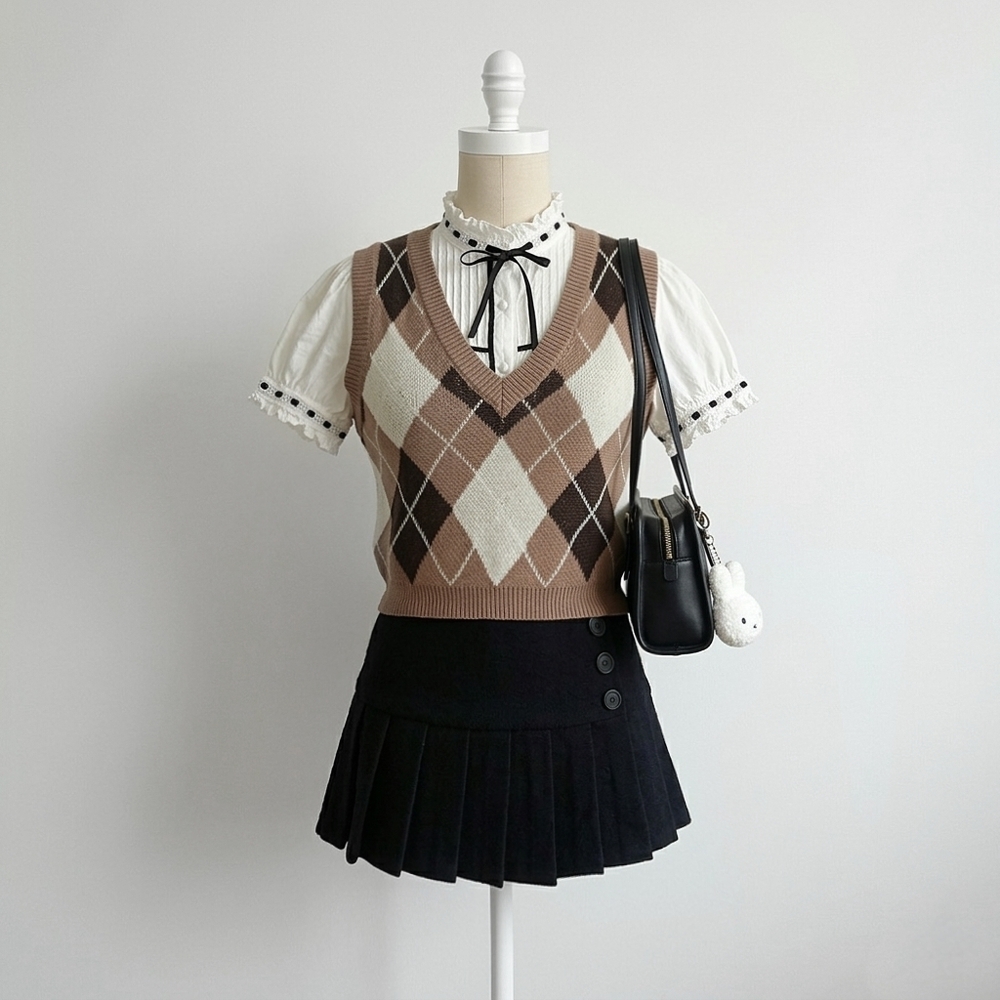 Garage Brown, Tan And Cream Patterend Sweater Vest
